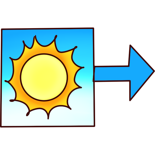 a sun in a box with a blue background points forward